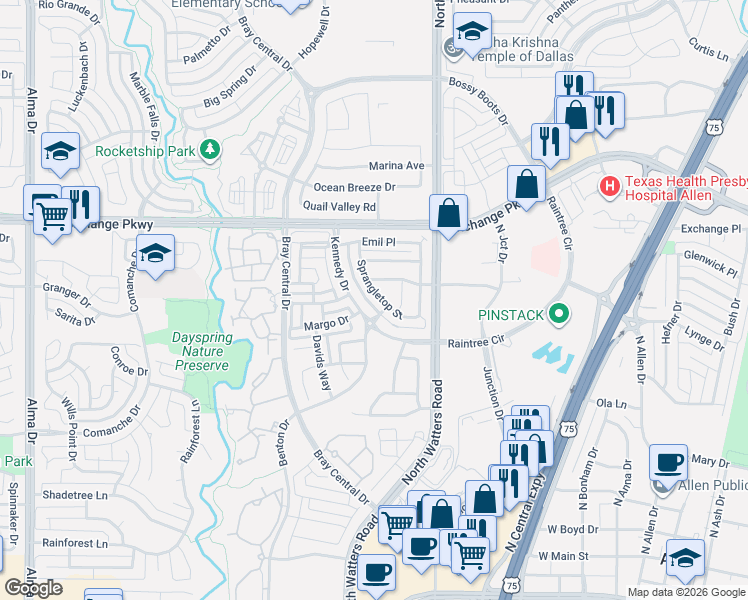 map of restaurants, bars, coffee shops, grocery stores, and more near 961 Kennedy Drive in Allen