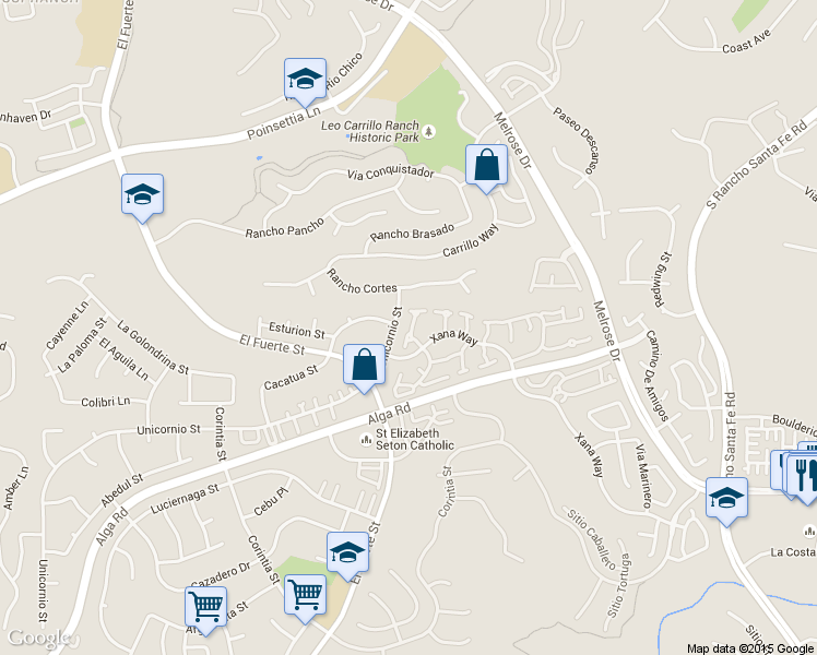 map of restaurants, bars, coffee shops, grocery stores, and more near 3028 Unicornio Street in Carlsbad