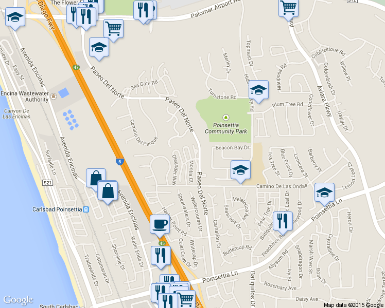map of restaurants, bars, coffee shops, grocery stores, and more near 6711 Hyacinth Circle in Carlsbad