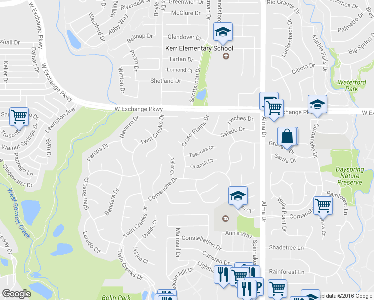 map of restaurants, bars, coffee shops, grocery stores, and more near 918 Cross Plains Drive in Allen