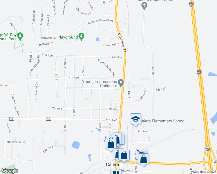 map of restaurants, bars, coffee shops, grocery stores, and more near 1315 5th Avenue in Calera