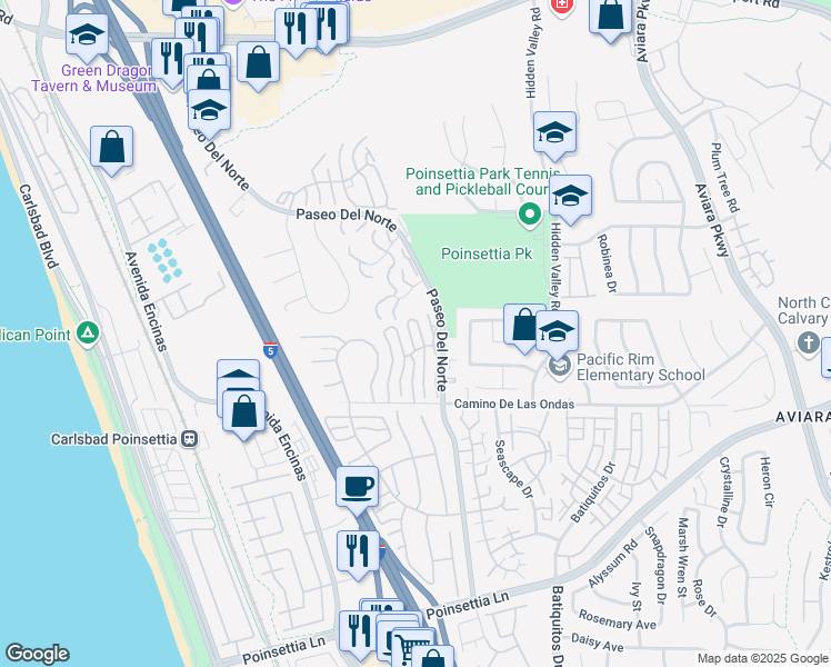 map of restaurants, bars, coffee shops, grocery stores, and more near 6711 Hyacinth Circle in Carlsbad