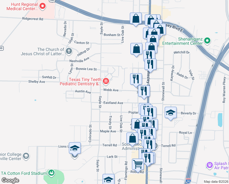 map of restaurants, bars, coffee shops, grocery stores, and more near 3109 Webb Avenue in Greenville