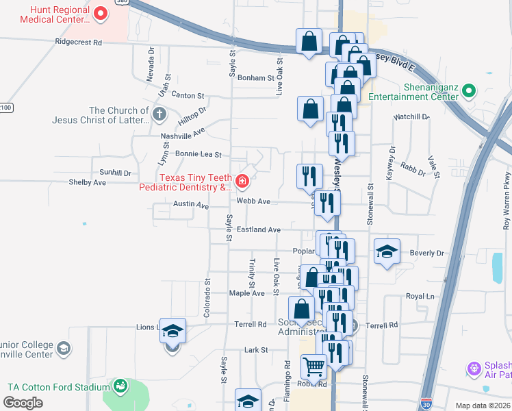 map of restaurants, bars, coffee shops, grocery stores, and more near 3109 Webb Avenue in Greenville