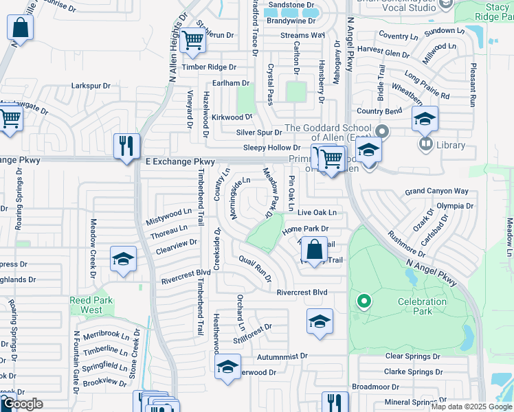 map of restaurants, bars, coffee shops, grocery stores, and more near 906 Homestead Trail in Allen