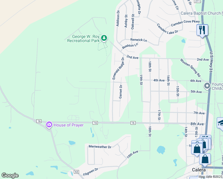 map of restaurants, bars, coffee shops, grocery stores, and more near 1106 Emerald Ridge Drive in Calera