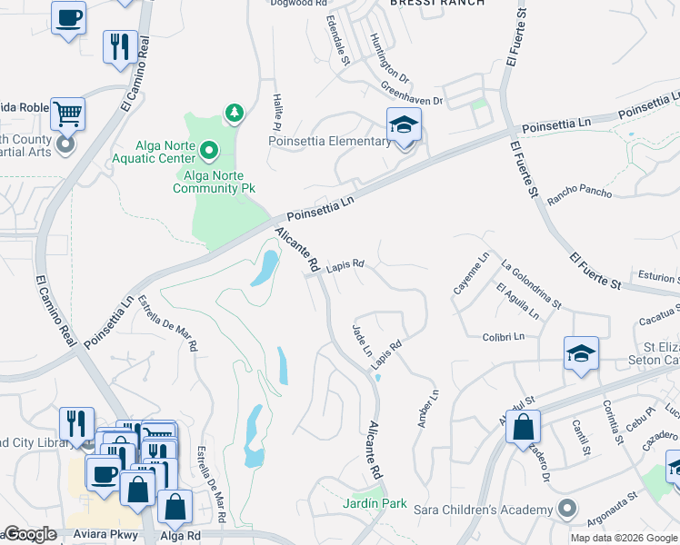 map of restaurants, bars, coffee shops, grocery stores, and more near 6781 Obsidian Place in Carlsbad