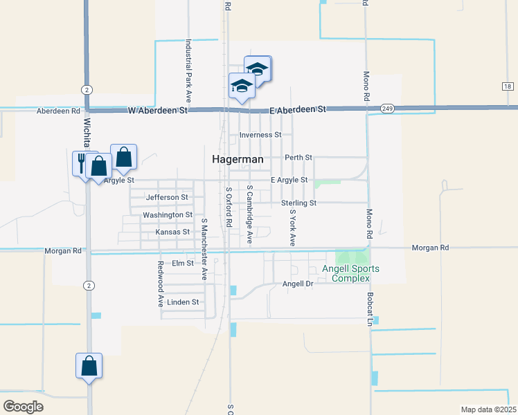 map of restaurants, bars, coffee shops, grocery stores, and more near 202 Sterling Street in Hagerman