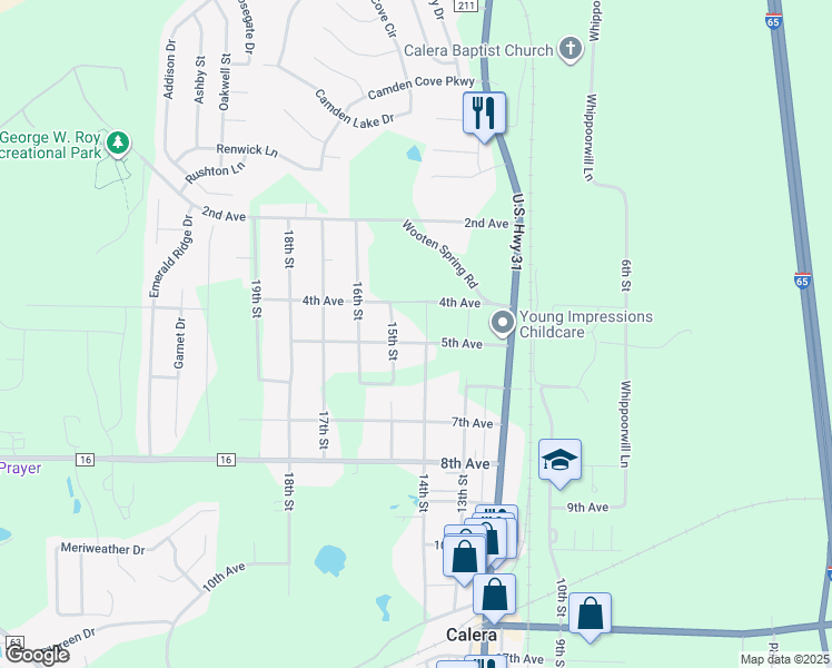 map of restaurants, bars, coffee shops, grocery stores, and more near 1424 5th Avenue in Calera