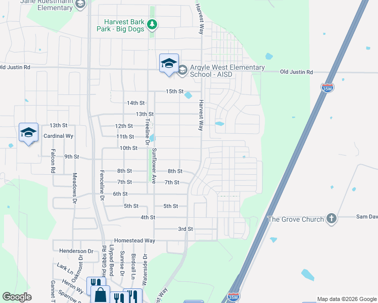 map of restaurants, bars, coffee shops, grocery stores, and more near 1117 10th Street in Bartonville