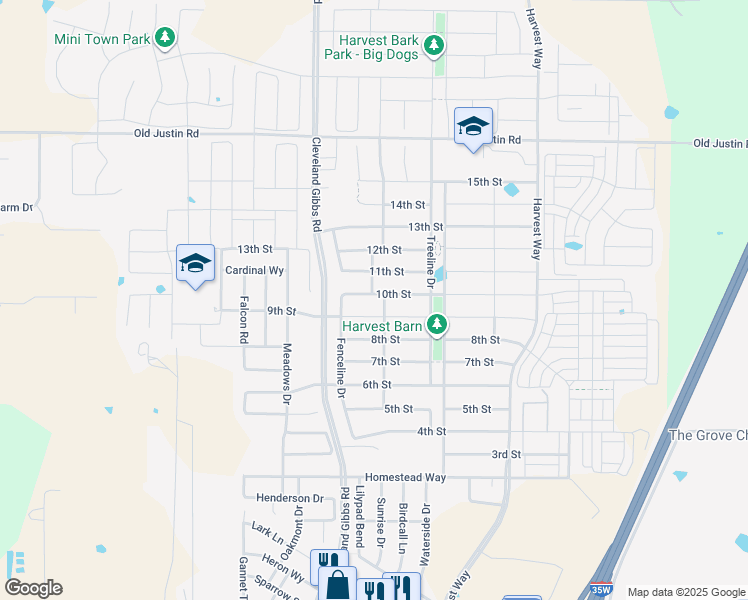 map of restaurants, bars, coffee shops, grocery stores, and more near 1505 10th Street in Northlake