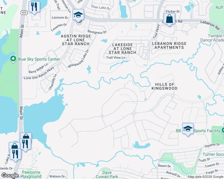 map of restaurants, bars, coffee shops, grocery stores, and more near 3922 Balfour Court in Frisco