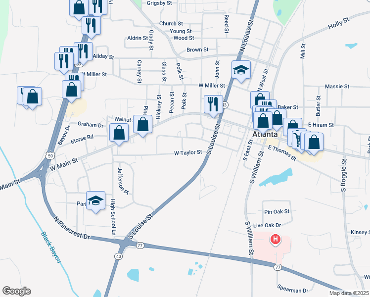 map of restaurants, bars, coffee shops, grocery stores, and more near 402 West Taylor Street in Atlanta