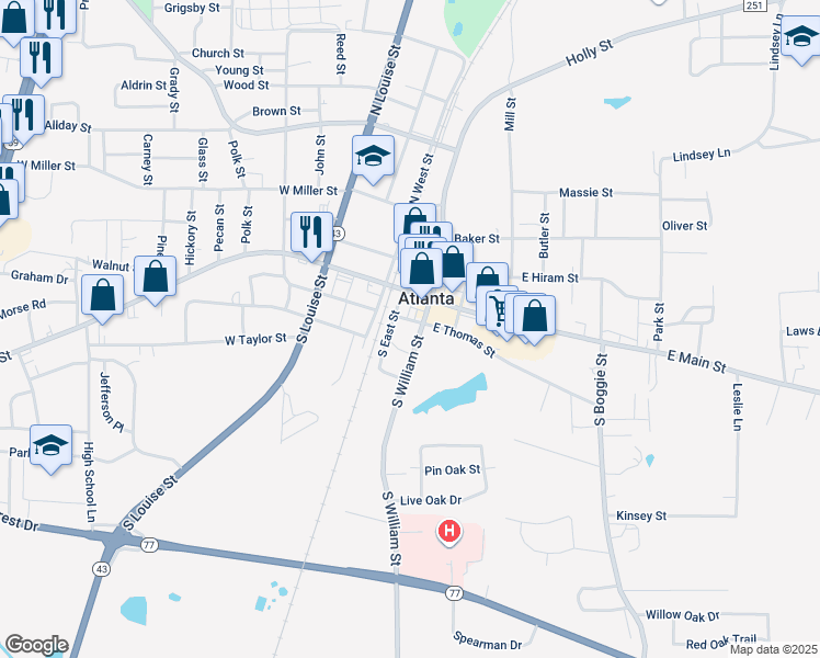 map of restaurants, bars, coffee shops, grocery stores, and more near 118 East Thomas Street in Atlanta