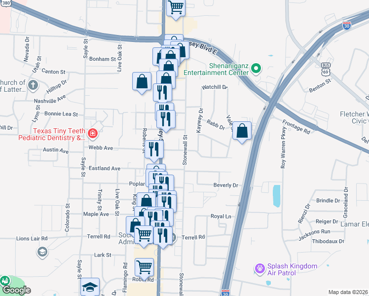 map of restaurants, bars, coffee shops, grocery stores, and more near 5620 Stonewall Street in Greenville