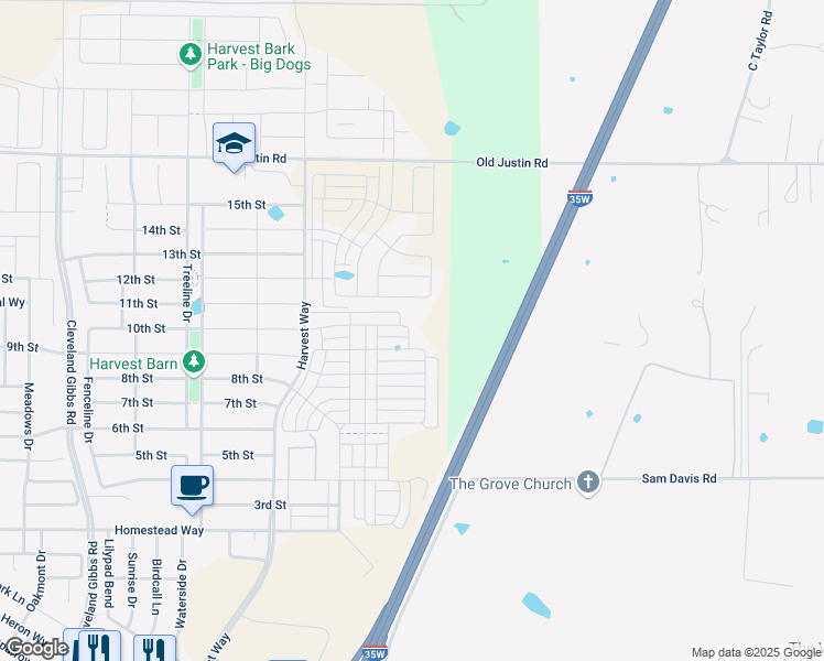 map of restaurants, bars, coffee shops, grocery stores, and more near 612 10th Street in Argyle