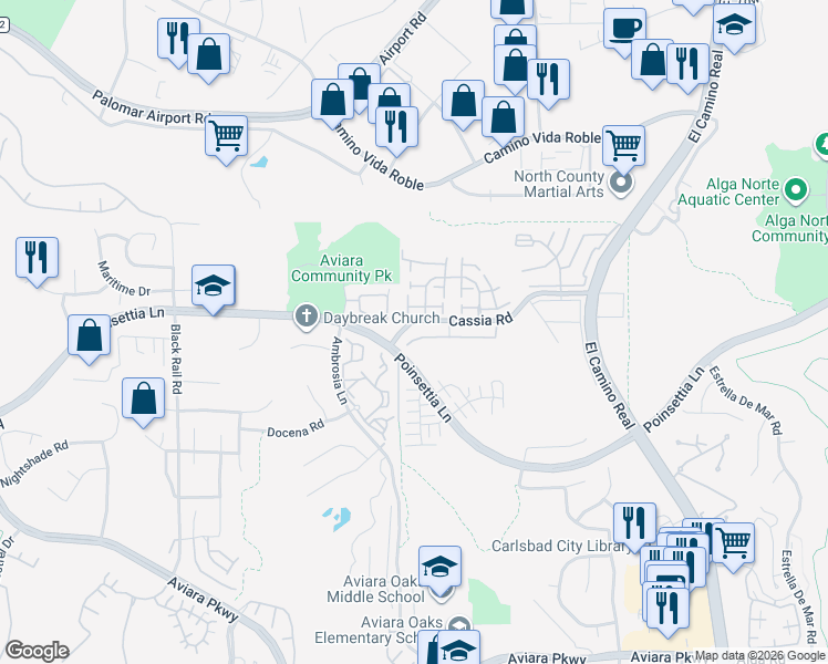 map of restaurants, bars, coffee shops, grocery stores, and more near 1634 Fairlead Avenue in Carlsbad