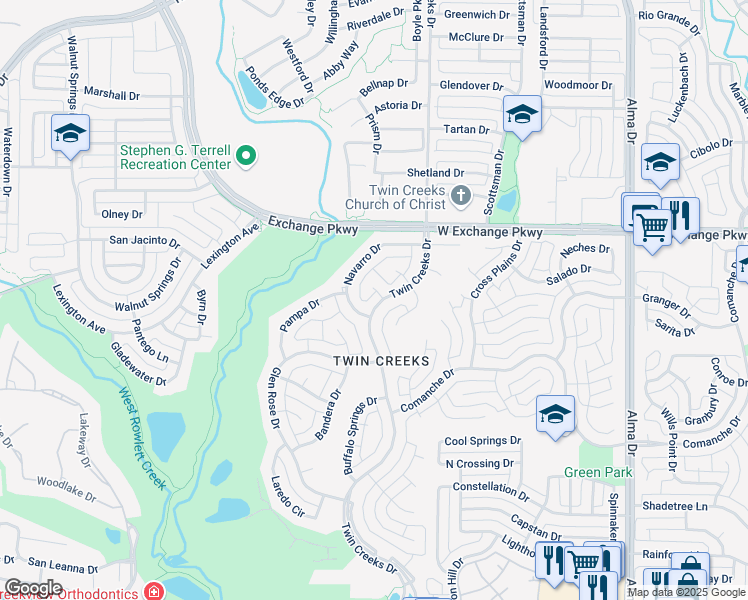 map of restaurants, bars, coffee shops, grocery stores, and more near 1000 Navarro Drive in Allen