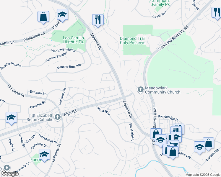 map of restaurants, bars, coffee shops, grocery stores, and more near 3149 Avenida Olmeda in Carlsbad