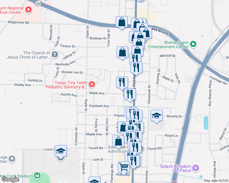 map of restaurants, bars, coffee shops, grocery stores, and more near 3000 Webb Avenue in Greenville