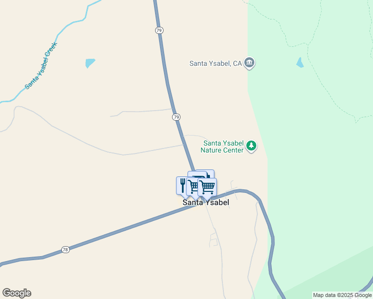 map of restaurants, bars, coffee shops, grocery stores, and more near 2 California 79 in Santa Ysabel