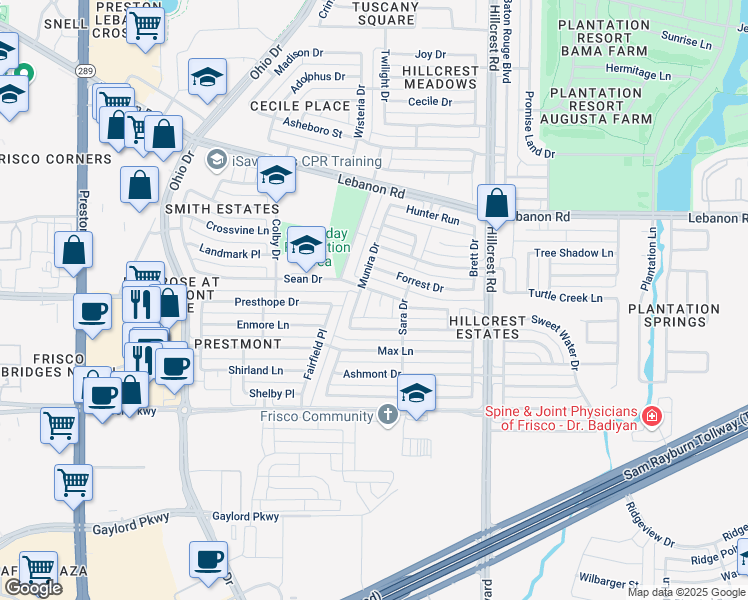 map of restaurants, bars, coffee shops, grocery stores, and more near 4109 Katy Court in Frisco