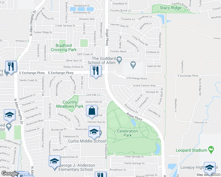 map of restaurants, bars, coffee shops, grocery stores, and more near 1111 Rushmore Drive in Allen