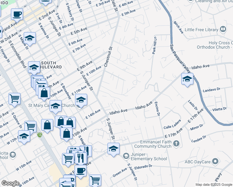 map of restaurants, bars, coffee shops, grocery stores, and more near 426 Chestnut Lane in Escondido