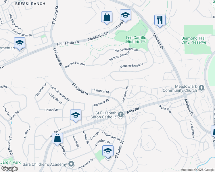 map of restaurants, bars, coffee shops, grocery stores, and more near 2848 Esturion Street in Carlsbad