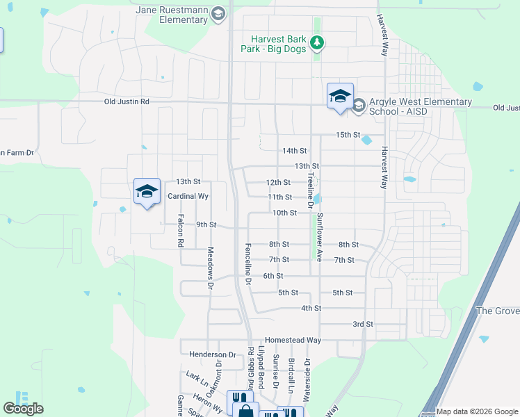 map of restaurants, bars, coffee shops, grocery stores, and more near 1505 10th Street in Northlake