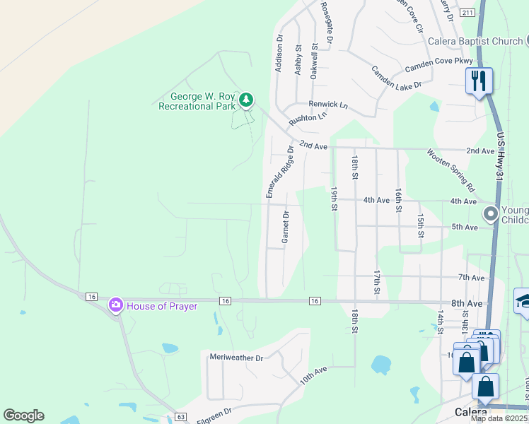 map of restaurants, bars, coffee shops, grocery stores, and more near 1094 Emerald Ridge Drive in Calera