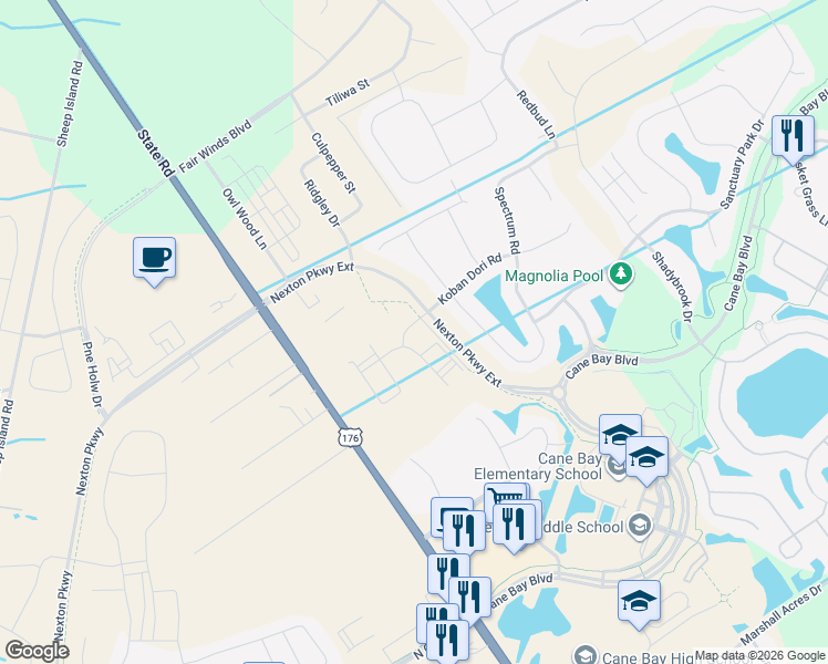 map of restaurants, bars, coffee shops, grocery stores, and more near 283 Spectrum Road in Summerville