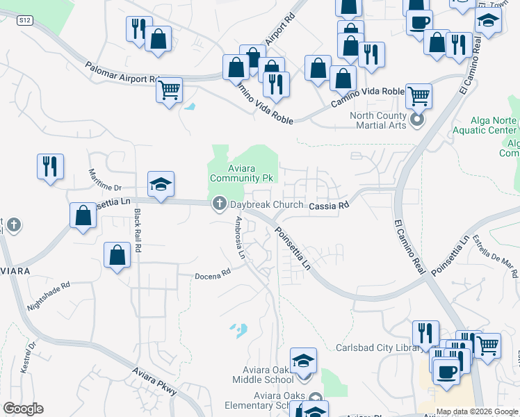 map of restaurants, bars, coffee shops, grocery stores, and more near 6325 Alexandri Circle in Carlsbad
