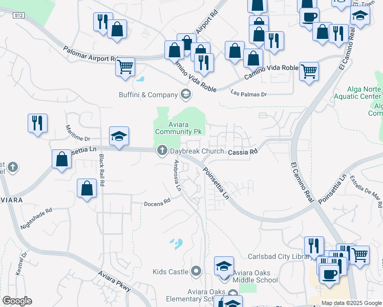 map of restaurants, bars, coffee shops, grocery stores, and more near 6325 Alexandri Circle in Carlsbad