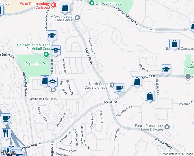 map of restaurants, bars, coffee shops, grocery stores, and more near 6714 Lemon Leaf Drive in Carlsbad