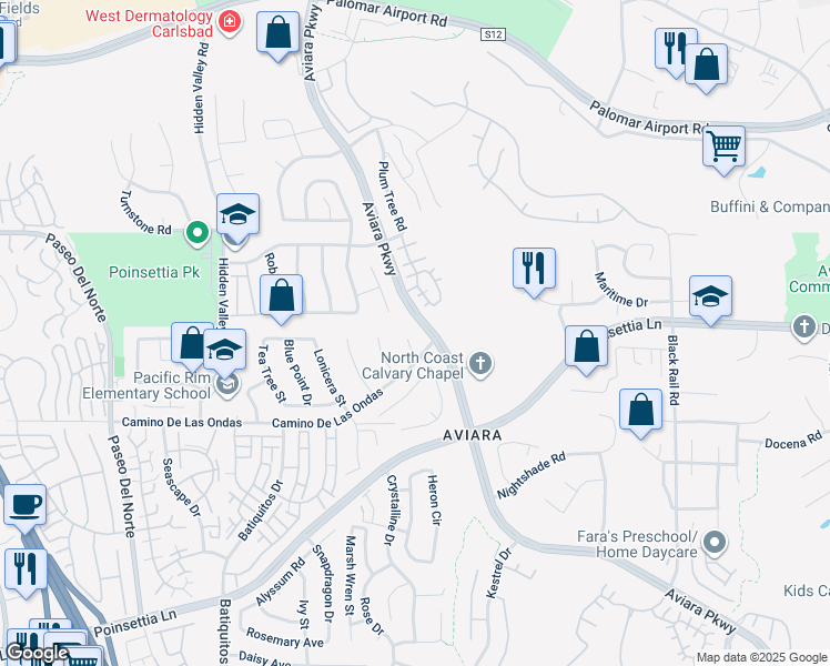 map of restaurants, bars, coffee shops, grocery stores, and more near 6714 Lemon Leaf Drive in Carlsbad