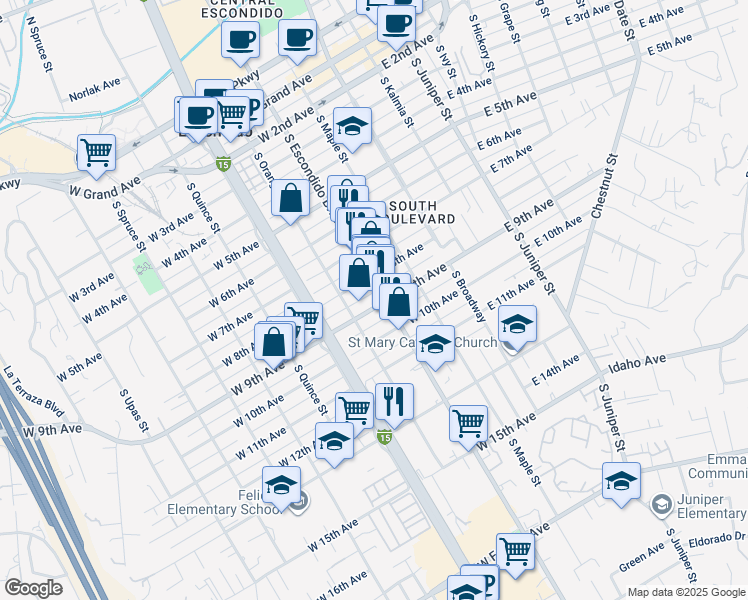 map of restaurants, bars, coffee shops, grocery stores, and more near 319 West 9th Avenue in Escondido