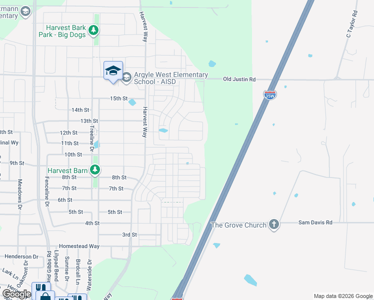 map of restaurants, bars, coffee shops, grocery stores, and more near 700 10th Street in Argyle