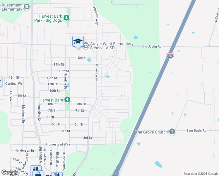 map of restaurants, bars, coffee shops, grocery stores, and more near 828 10th Street in Argyle
