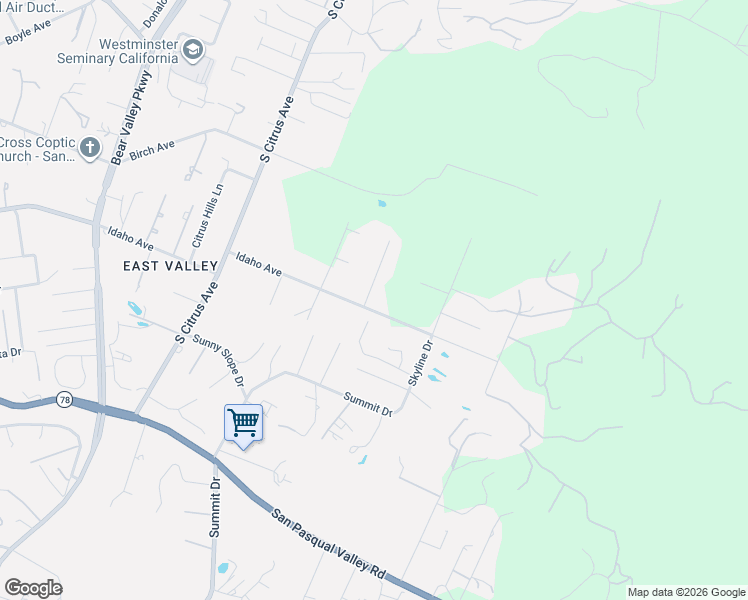 map of restaurants, bars, coffee shops, grocery stores, and more near 1853 Idaho Avenue in Escondido