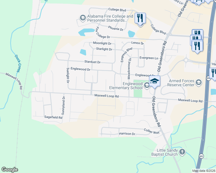 map of restaurants, bars, coffee shops, grocery stores, and more near 10327 Magnolia Park Drive in Tuscaloosa