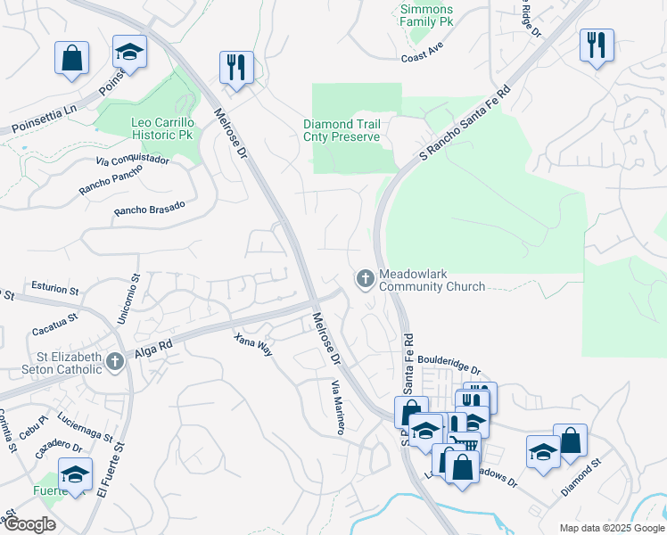 map of restaurants, bars, coffee shops, grocery stores, and more near 3536 Corte Yolanda in Carlsbad