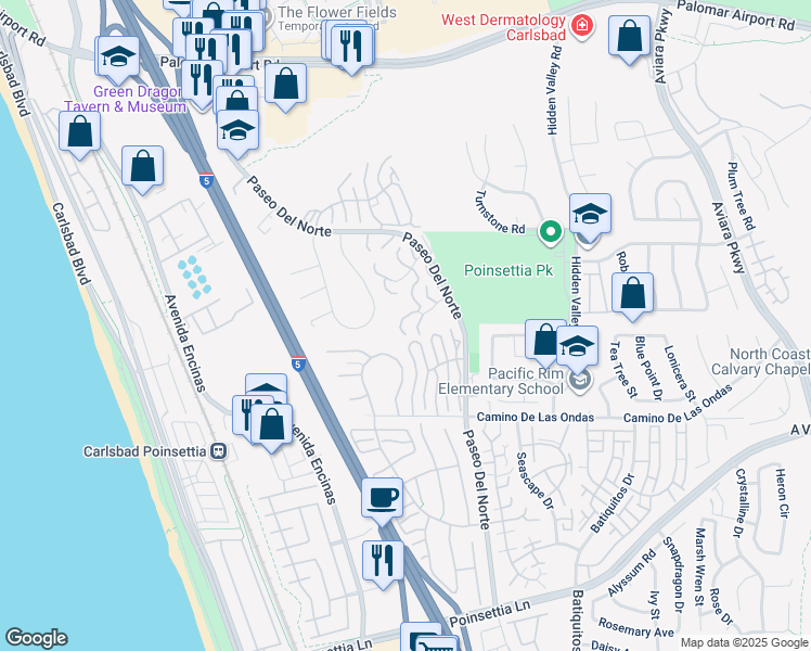 map of restaurants, bars, coffee shops, grocery stores, and more near 901 Caminito Madrigal in Carlsbad