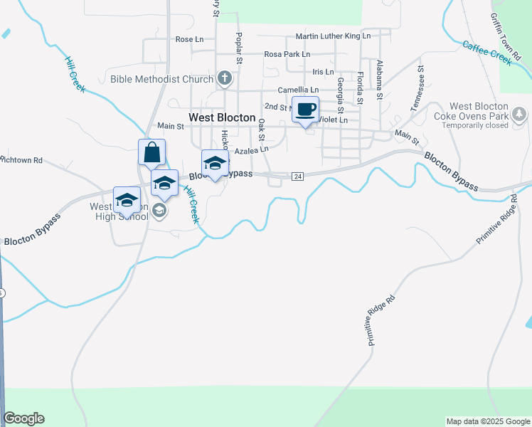 map of restaurants, bars, coffee shops, grocery stores, and more near in West Blocton