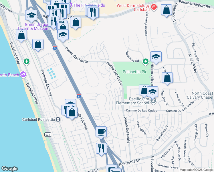 map of restaurants, bars, coffee shops, grocery stores, and more near 903 Caminito Estrada in Carlsbad