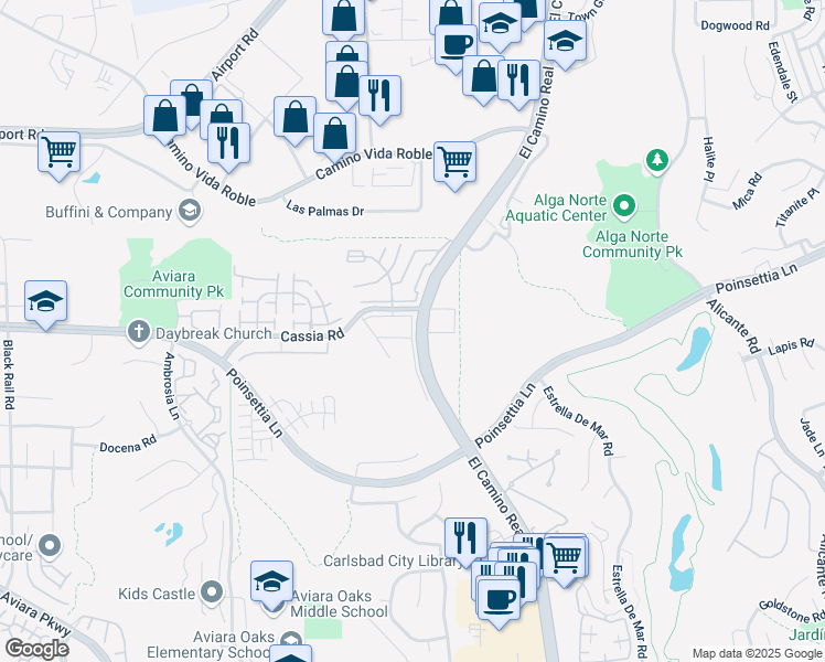 map of restaurants, bars, coffee shops, grocery stores, and more near 1965 Cassia Road in Carlsbad