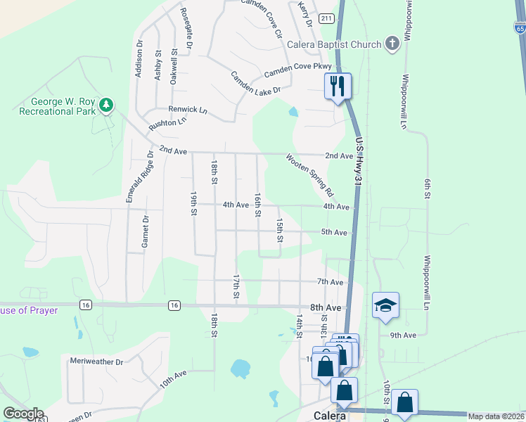 map of restaurants, bars, coffee shops, grocery stores, and more near 1560 4th Avenue in Calera