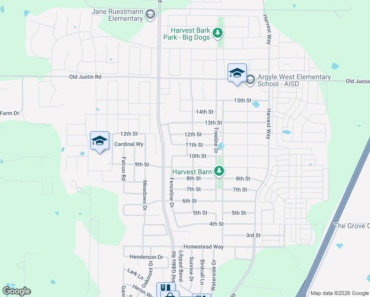 map of restaurants, bars, coffee shops, grocery stores, and more near 1448 11th Street in Argyle