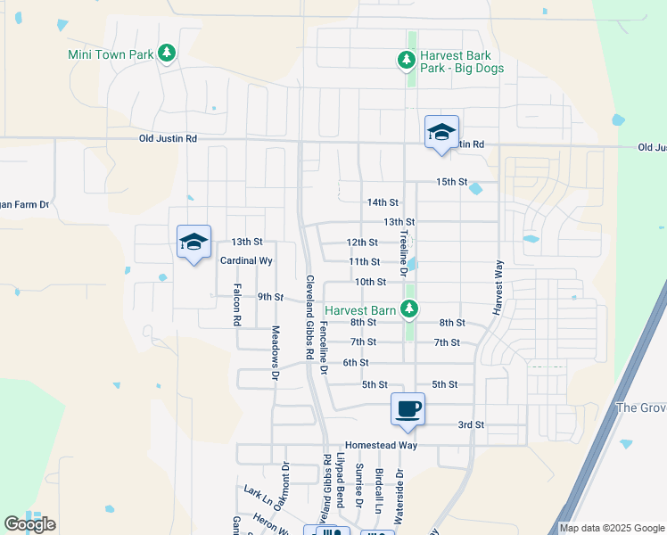 map of restaurants, bars, coffee shops, grocery stores, and more near 1109 Seedling Lane in Argyle
