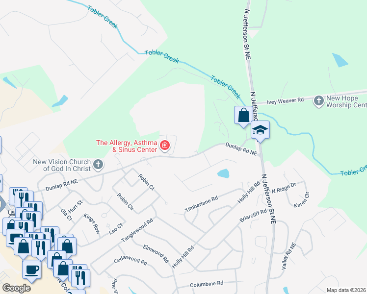 map of restaurants, bars, coffee shops, grocery stores, and more near 160 Meadow Ridge Circle in Milledgeville